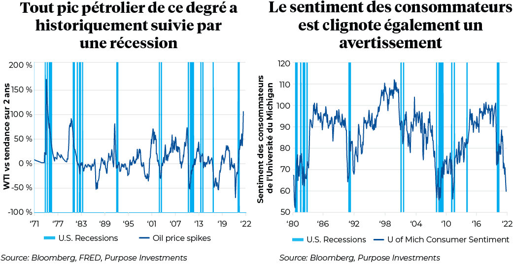 Tout pic pétrolier de ce degré a historiquement suivie par une récession et Le sentiment des consommateurs est clignote également un avertissement