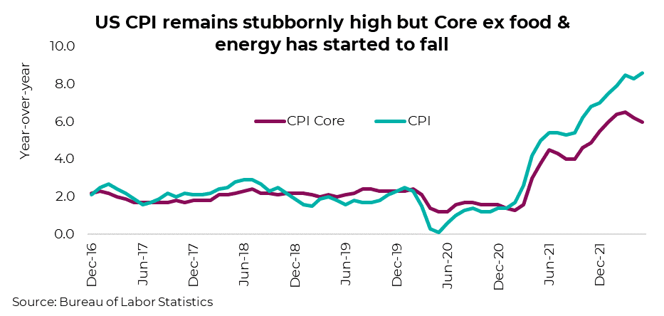 US CPI remains stubbornly high but Core ex food & energy has started to fall