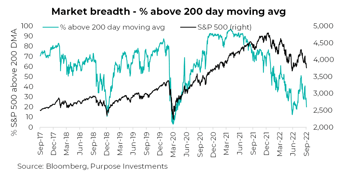 Market breadth % above 200 day moving avg