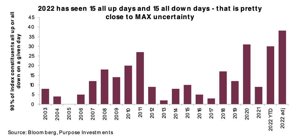 2022 has seen 15 all up days and 15 all down days