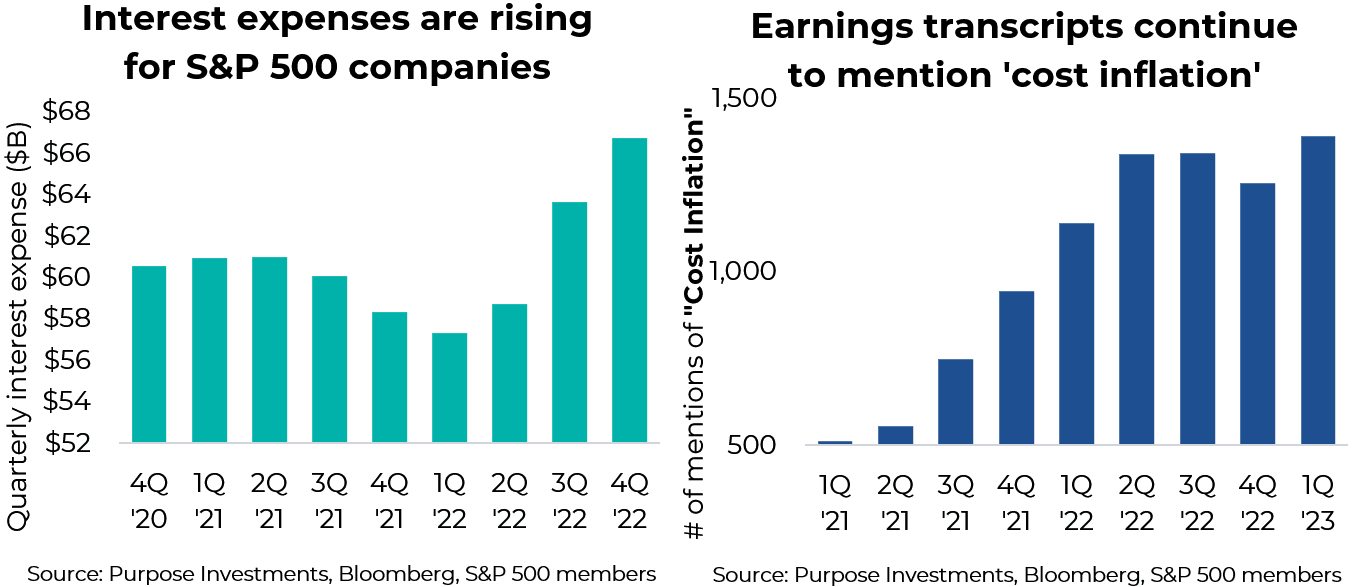 interest expenses rising and earnings transcripts continue to mention cost inflation