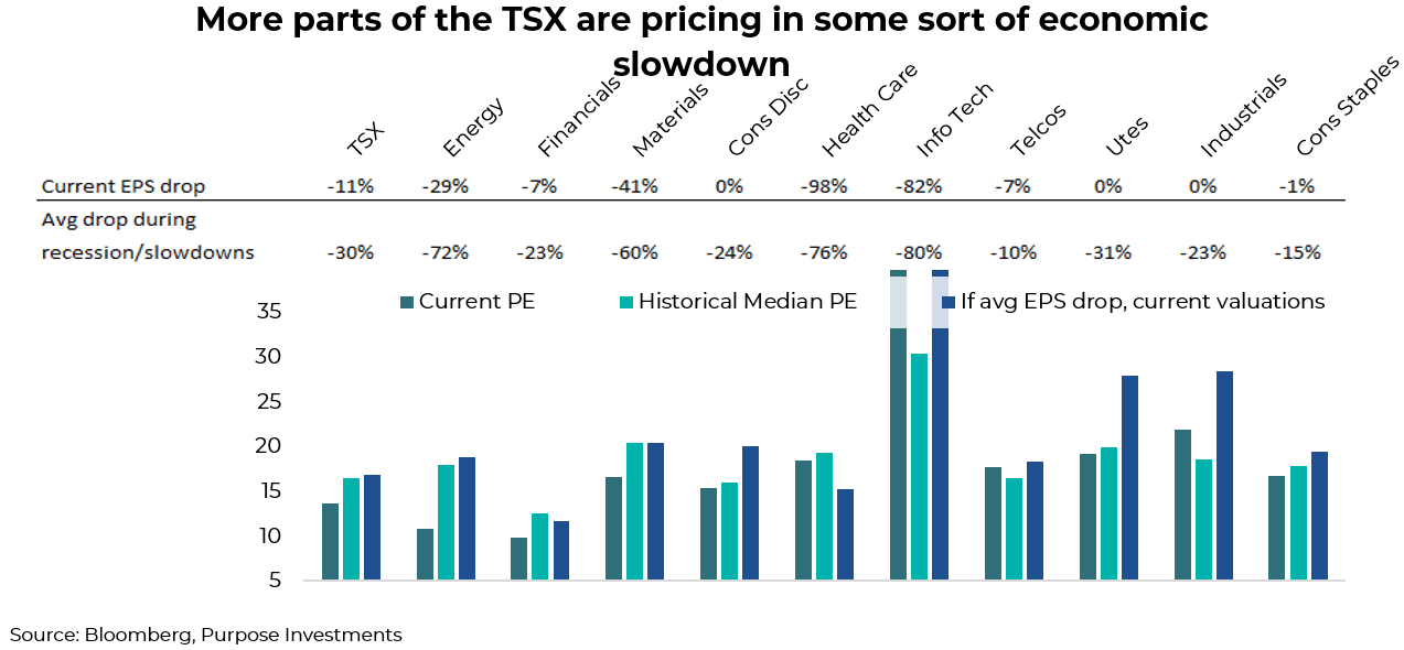 more parts of the TSX are pricing in some sort of economic slowdown