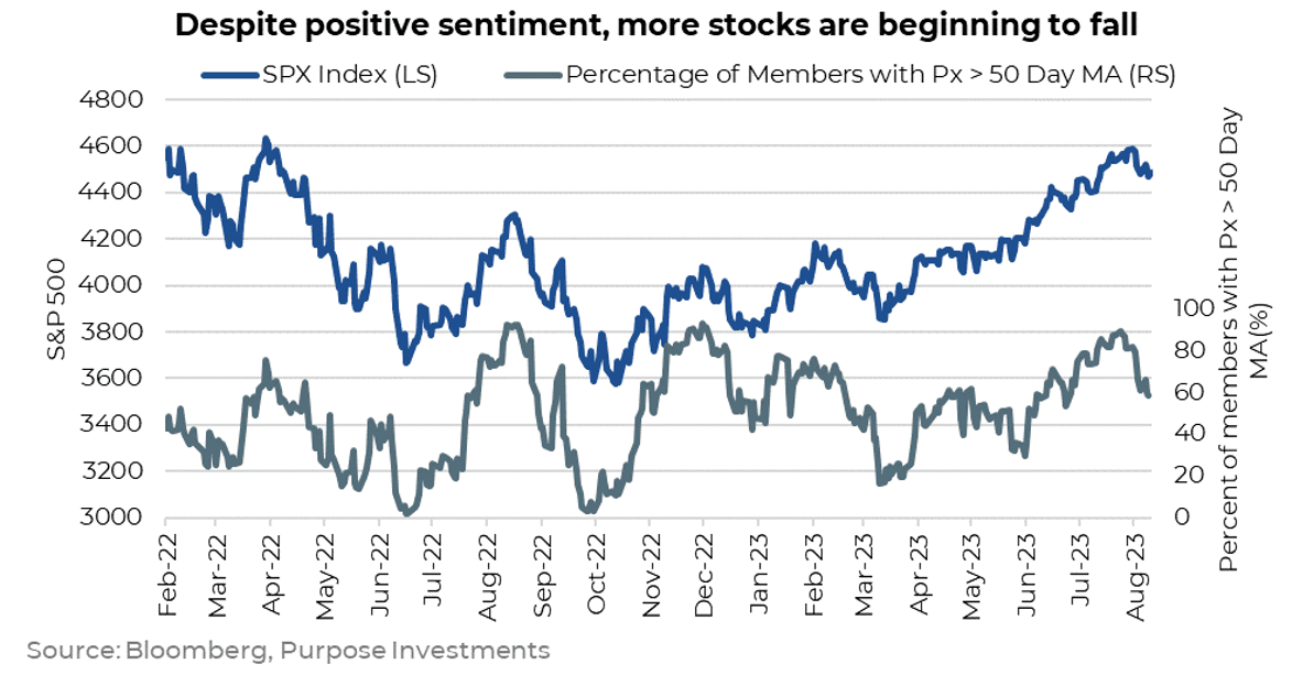 Despite positive sentiment, more stocks are beginning to fall