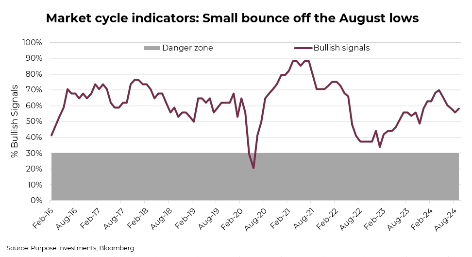 Market cycle indicators: Small bounce off the August lows